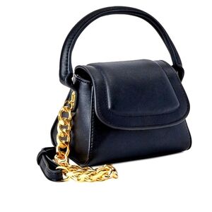 NWT Scoop Mini Structured Black Handbag with Gold Chain